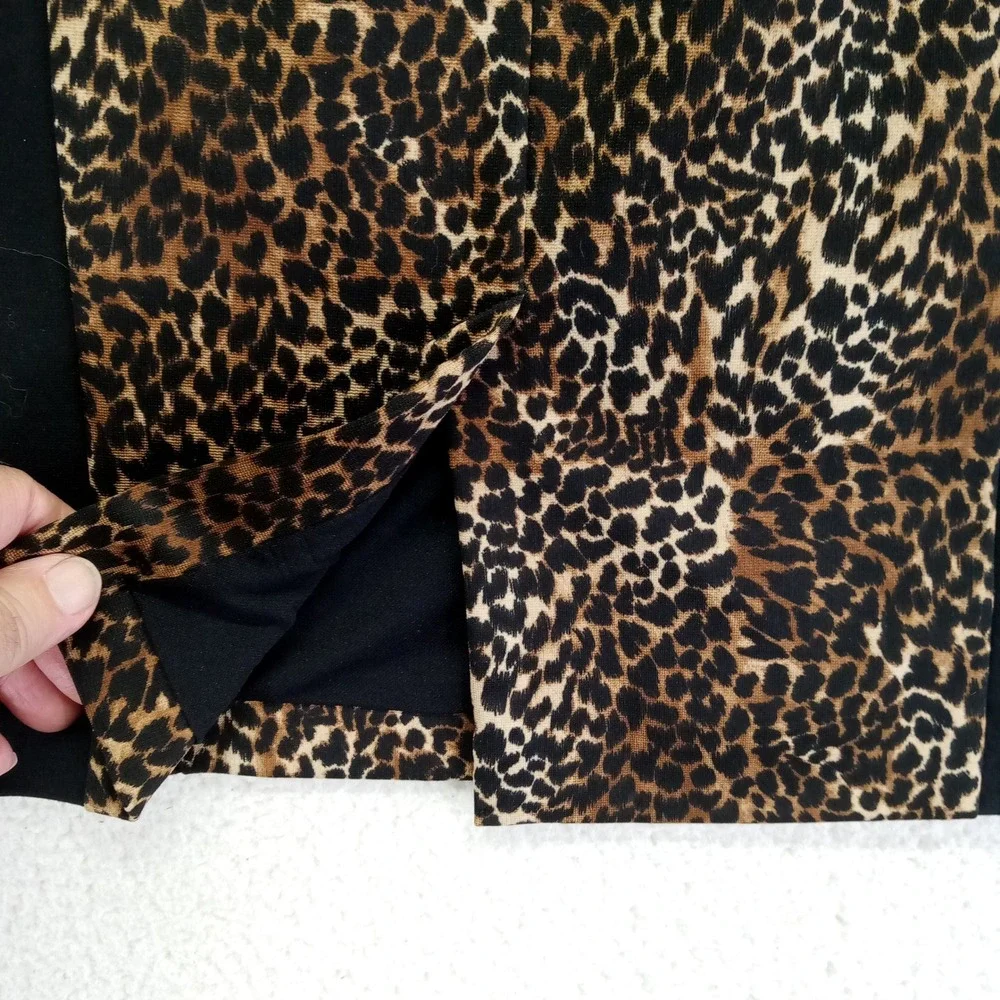 Michael Kors Pencil Skirt Leopard Print Black Gold Zip‎ Womens Size 2
